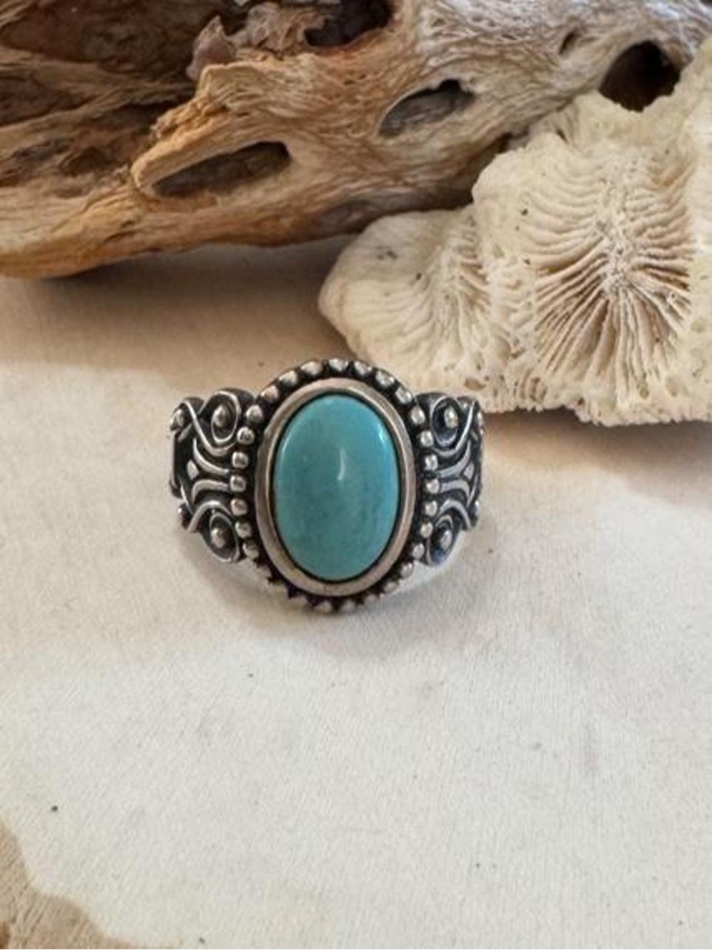 Vintage 925 Sterling Silver Avon Turquoise Scroll Sterling Silver Ring Size 8.75